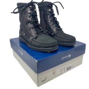 Sperry Top Sider Sz 6M Women's Black Lace Up Glitter Hikerfish Boots